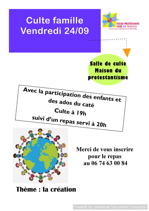 culte vendredi 24 septembre