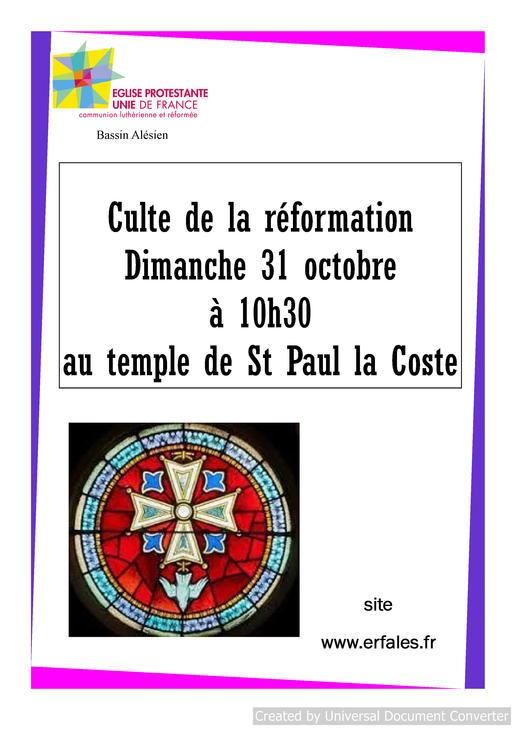 cultes st paul 31 octobre