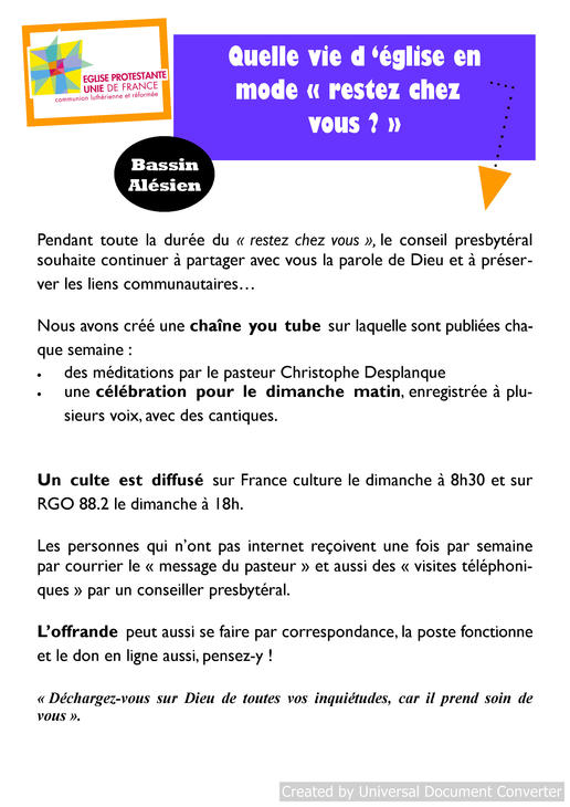 vie d'église restez chez vous