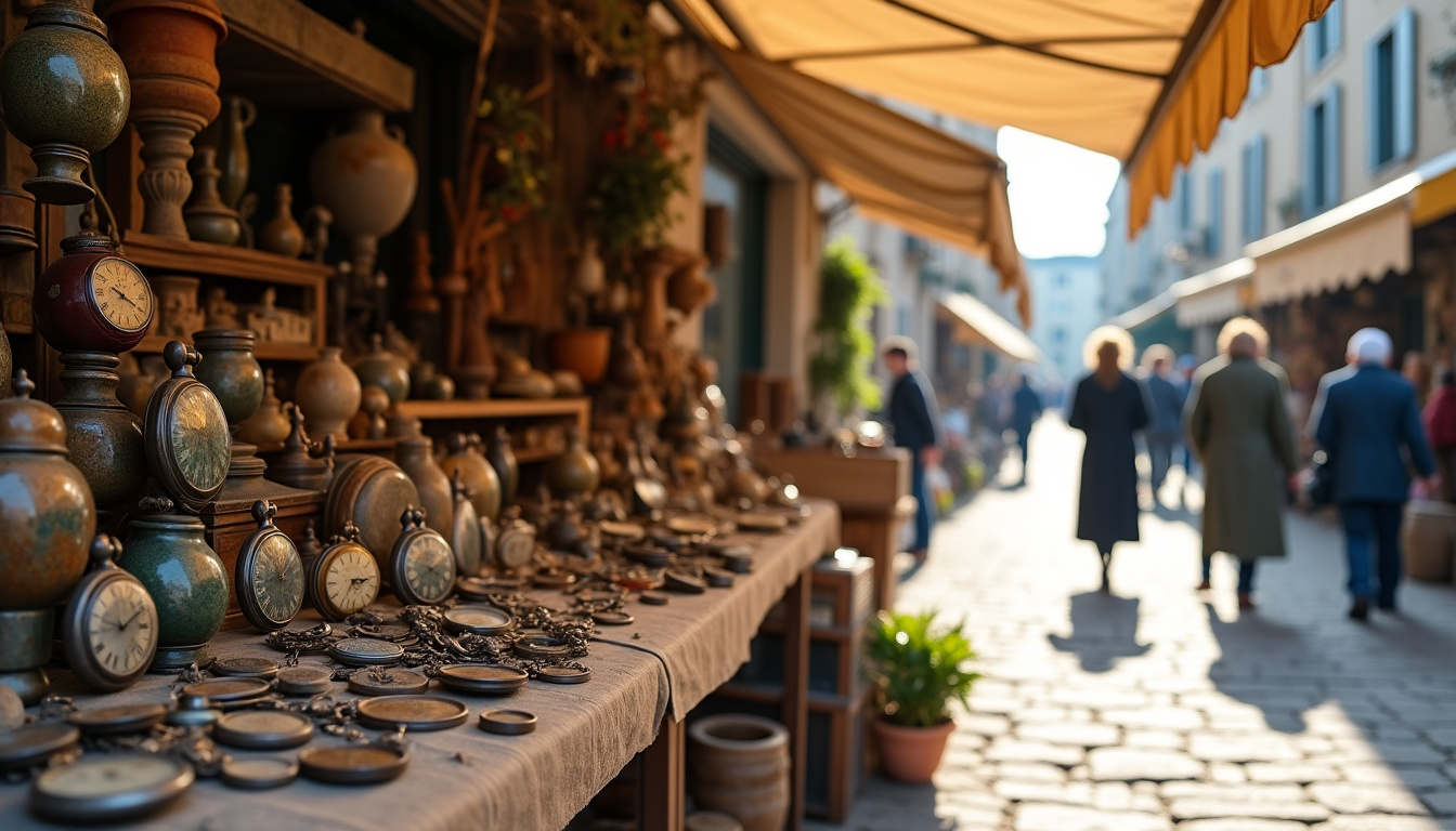 Étal de brocante avec antiquités à Bergerac en Dordogne