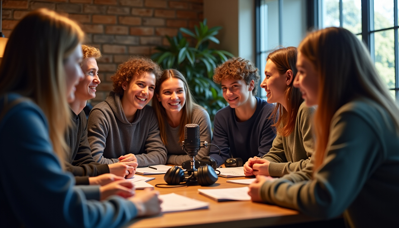 Groupe de jeunes participant à un atelier radiophonique à Radio Escapades
