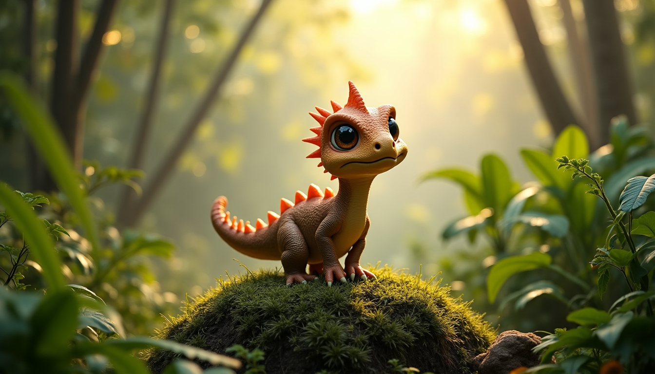 Illustration du petit dinosaure Gon, personnage principal du manga, dans un décor naturel