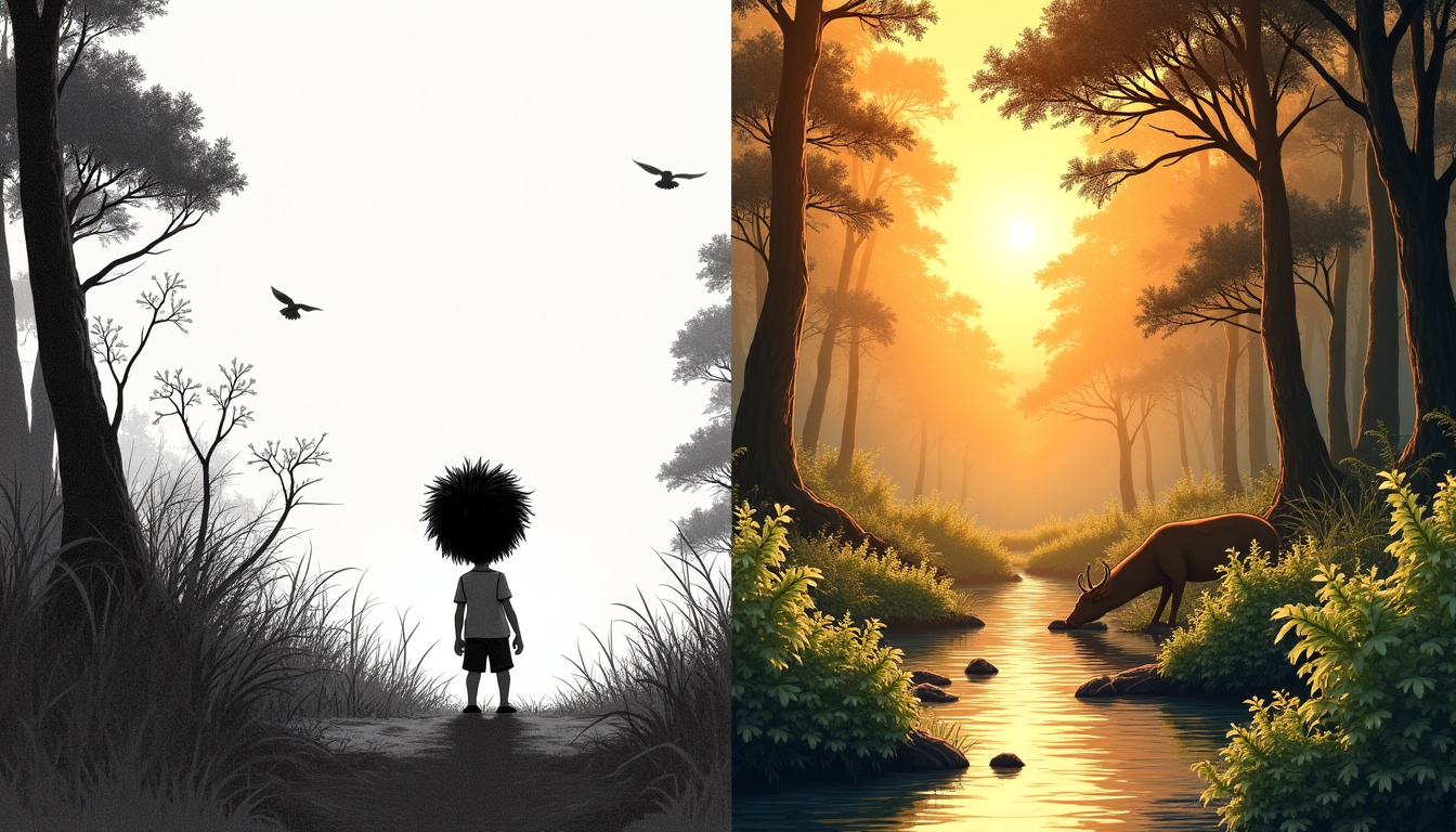 Montage visuel comparant le personnage de manga Gon et la faune sauvage observée par le GON