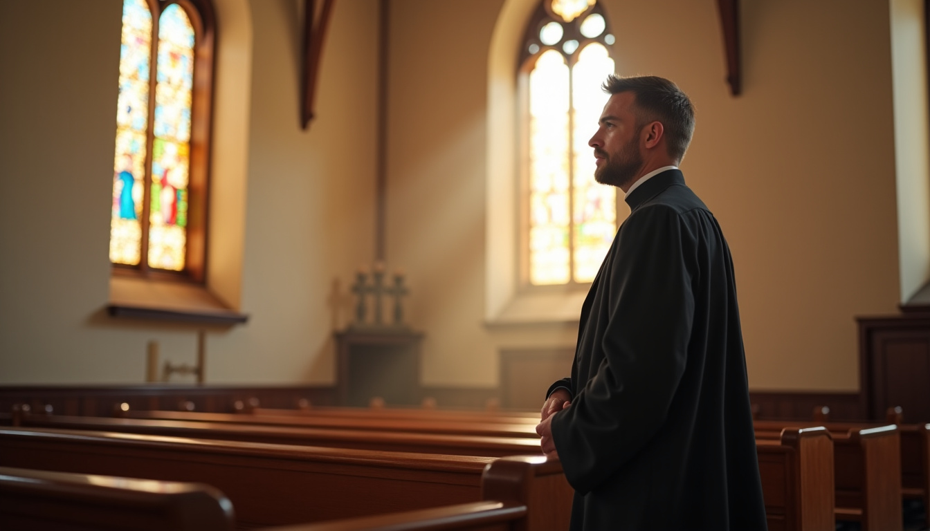 Temple protestant en Alsace ou en Moselle avec pasteur en soutane