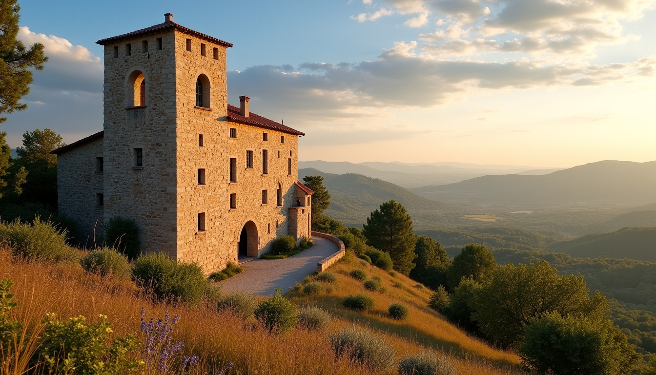 Vue extérieure du château de Calvières à Vézénobres, bâtiment historique inscrit au titre des monuments historiques depuis 1947