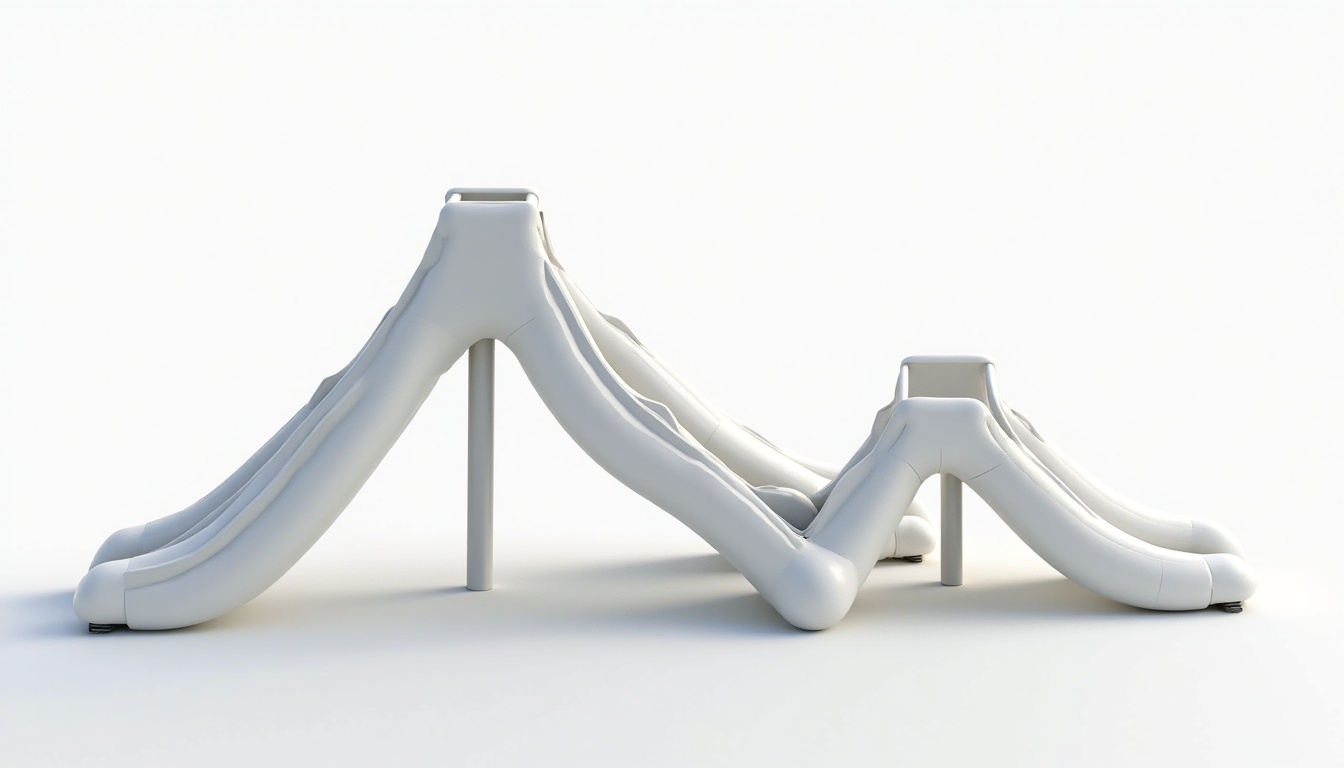 Comparaison visuelle entre un toboggan Atlantic rigide et un modèle gonflable concurrent, montrant les différences de structure et de stabilité