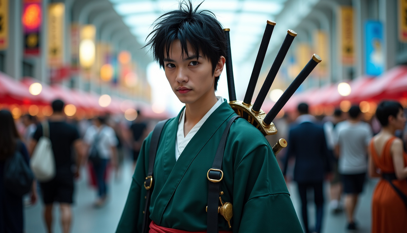 Cosplay réaliste de Zoro lors d’un événement fan