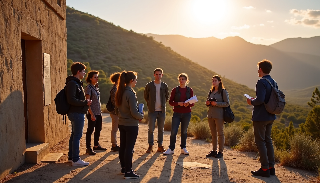 Groupe d’élèves en visite pédagogique au musée du Désert à Mialet