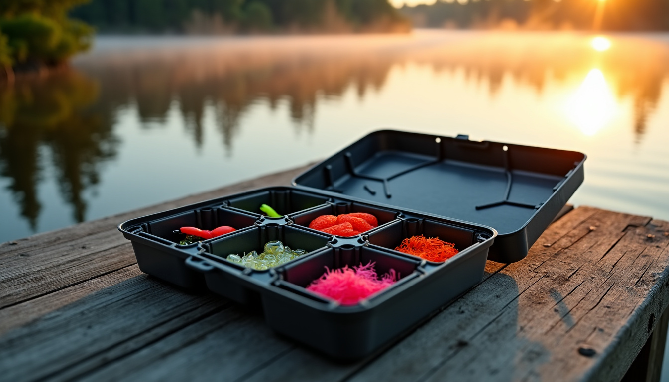 Organisation de boîtes à leurres avec différents compartiments et types de leurres