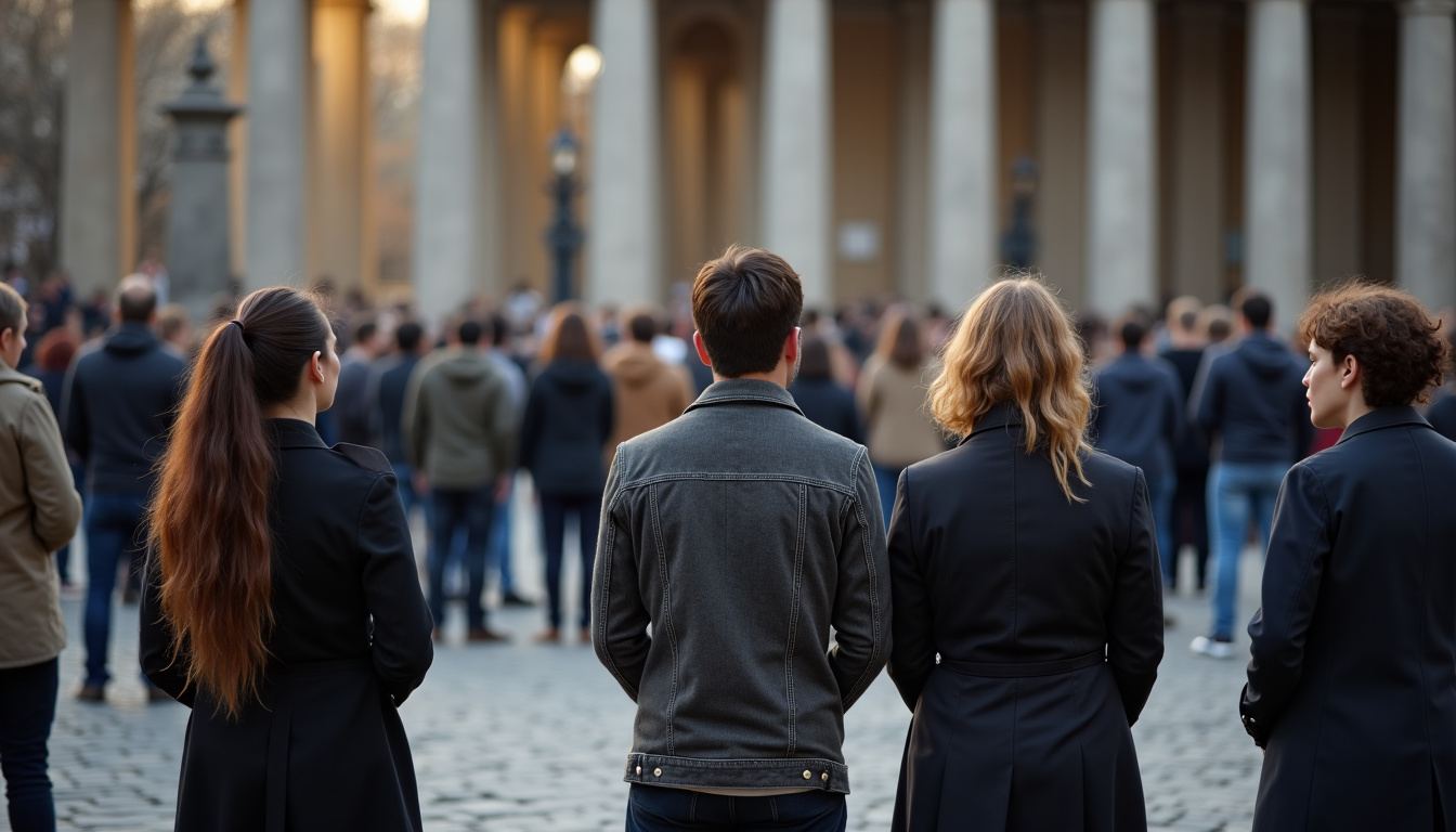 Participants au cercle de silence place du Palais-Royal à Paris