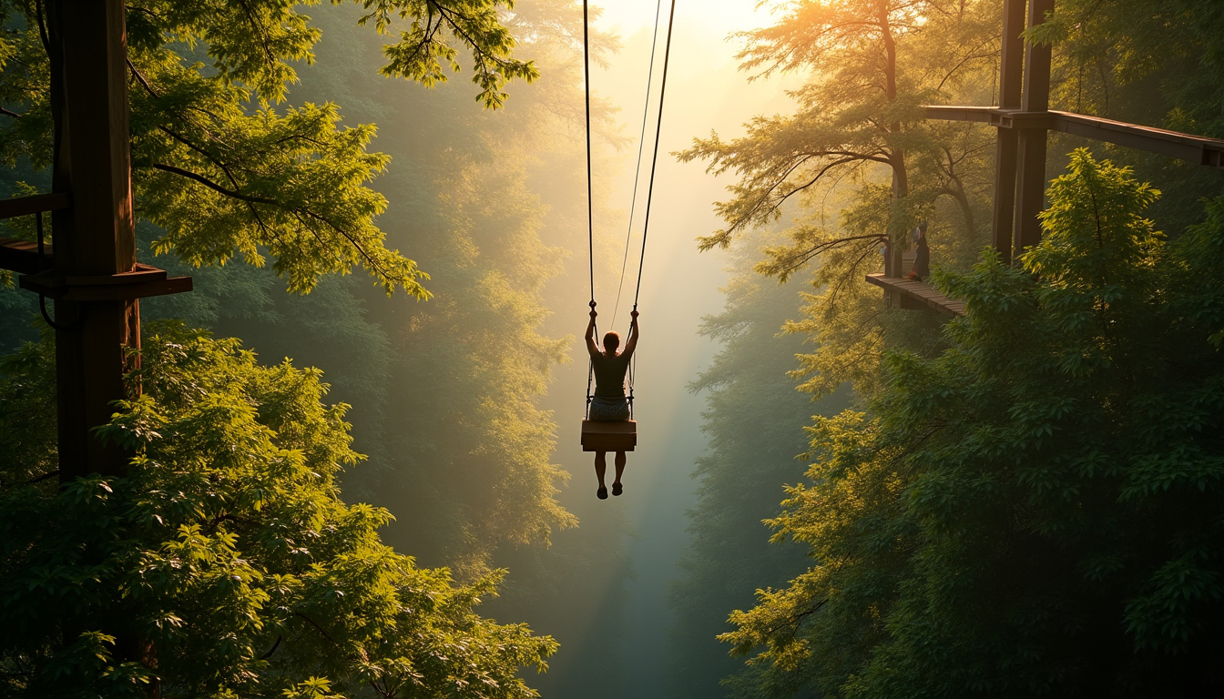 Personne en train de glisser sur une tyrolienne dans un parc en forêt