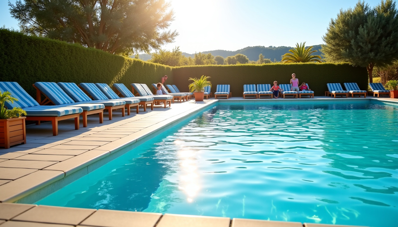 Piscine extérieure dans un camping 3 étoiles en France, entourée d