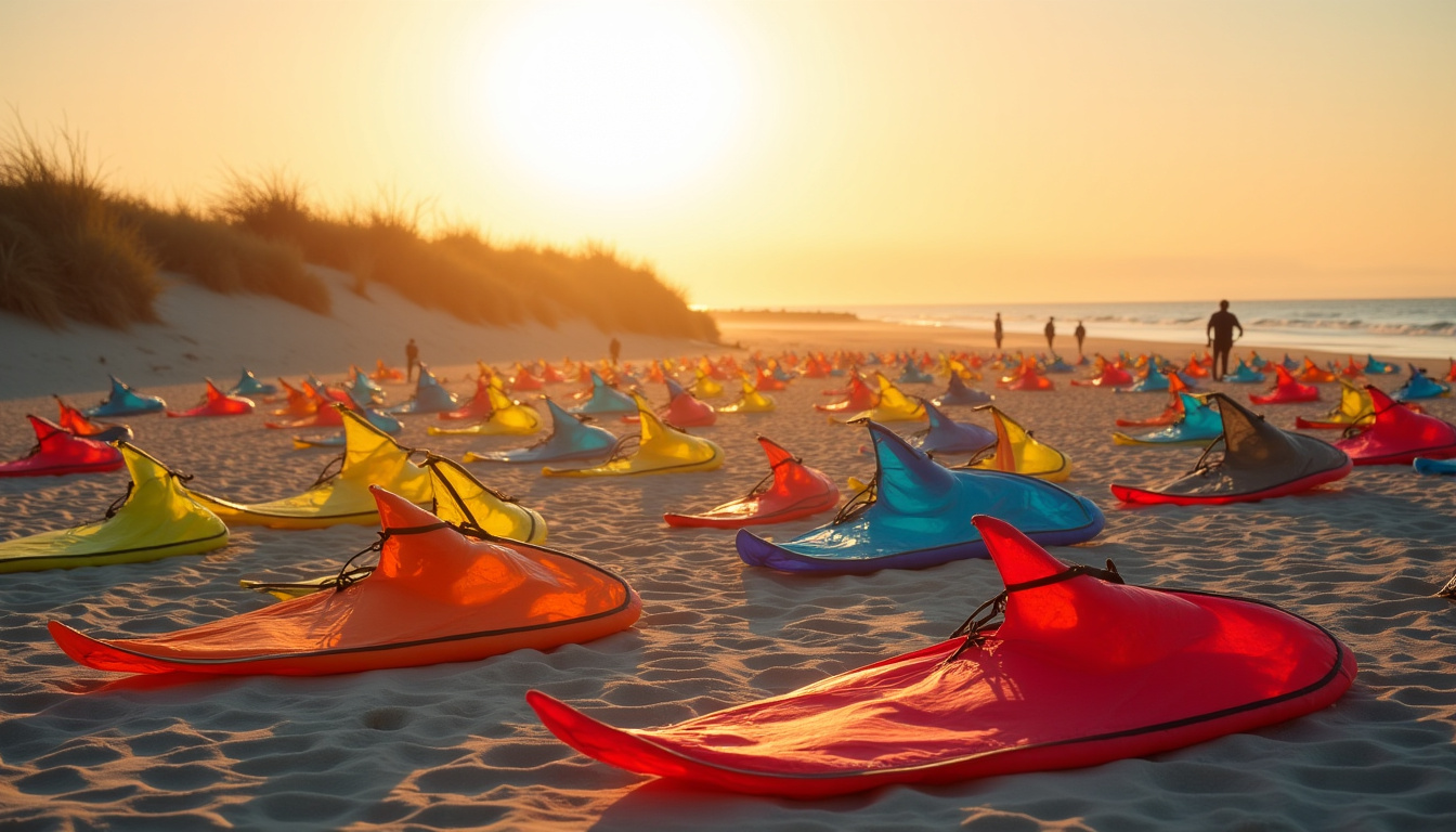 Préparation des cerfs-volants sur la plage de Berck avant le festival