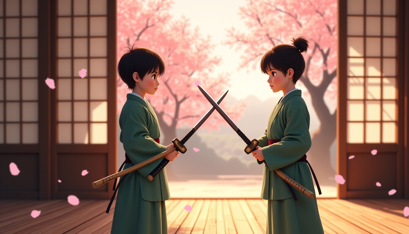 Représentation de Zoro enfant dans le village de Shimotsuki avec Kuina