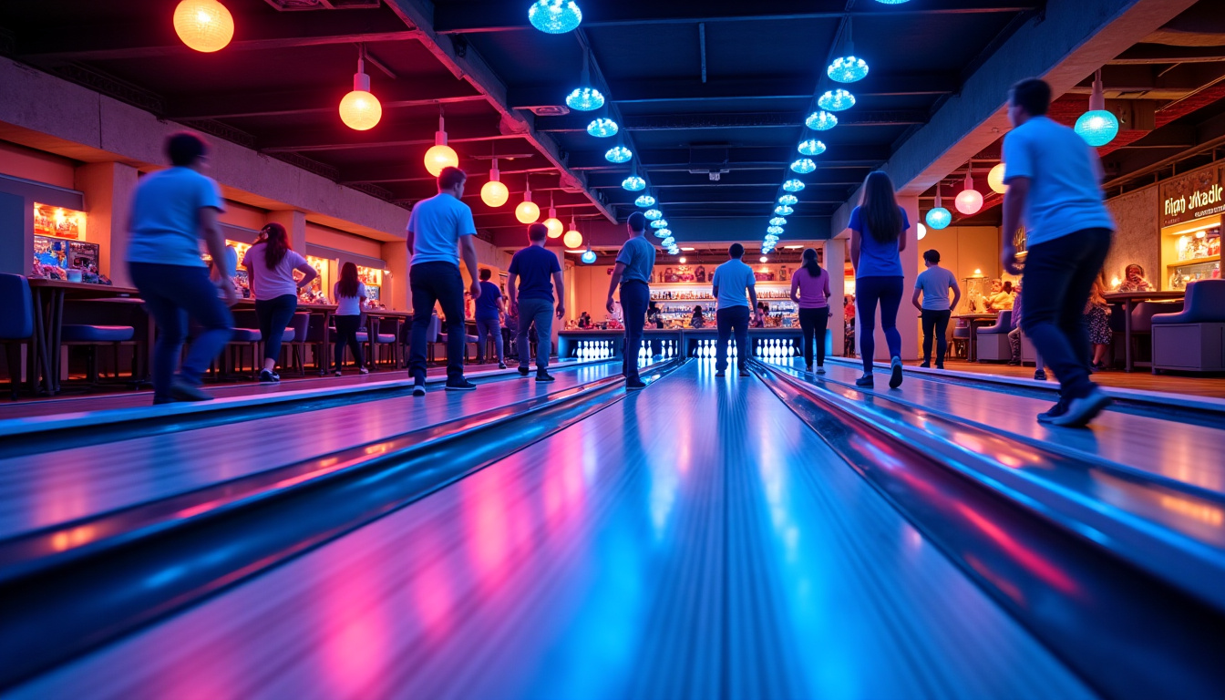 Vue large des 20 pistes du Bowling Front de Seine éclairées et en activité