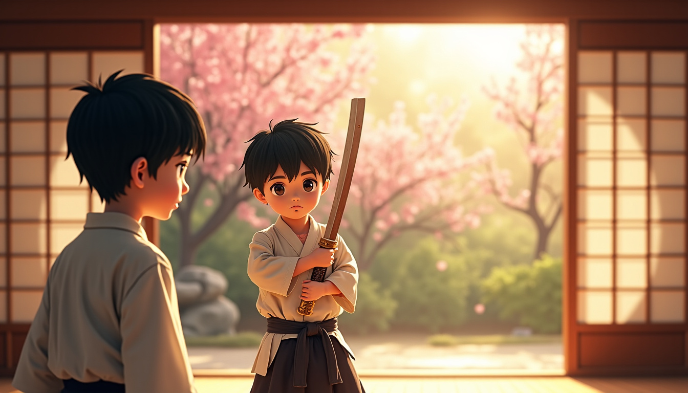 Zoro enfant avec Kuma dans le dojo de Shimotsuki