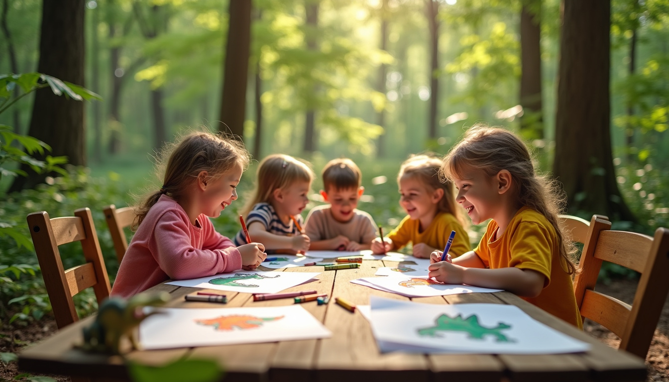 Atelier de coloriage de dinosaures organisé pour les enfants au parc Pokeyland