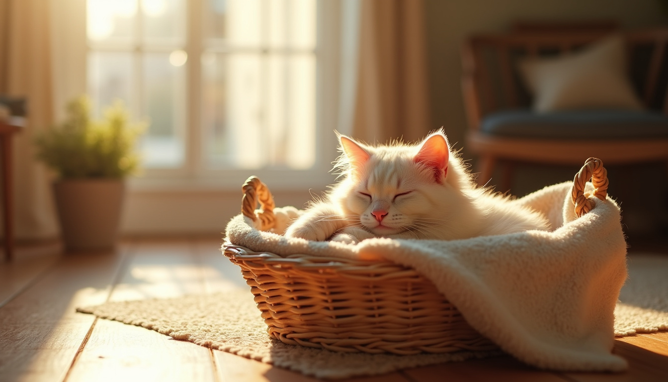 Chat endormi dans un panier, symbole de relaxation pendant le week-end
