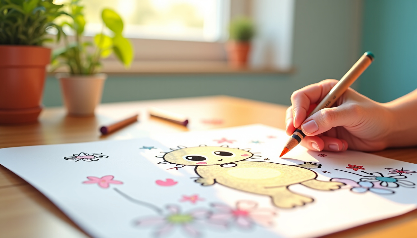 Dessin de dinosaure kawaii à colorier par un enfant