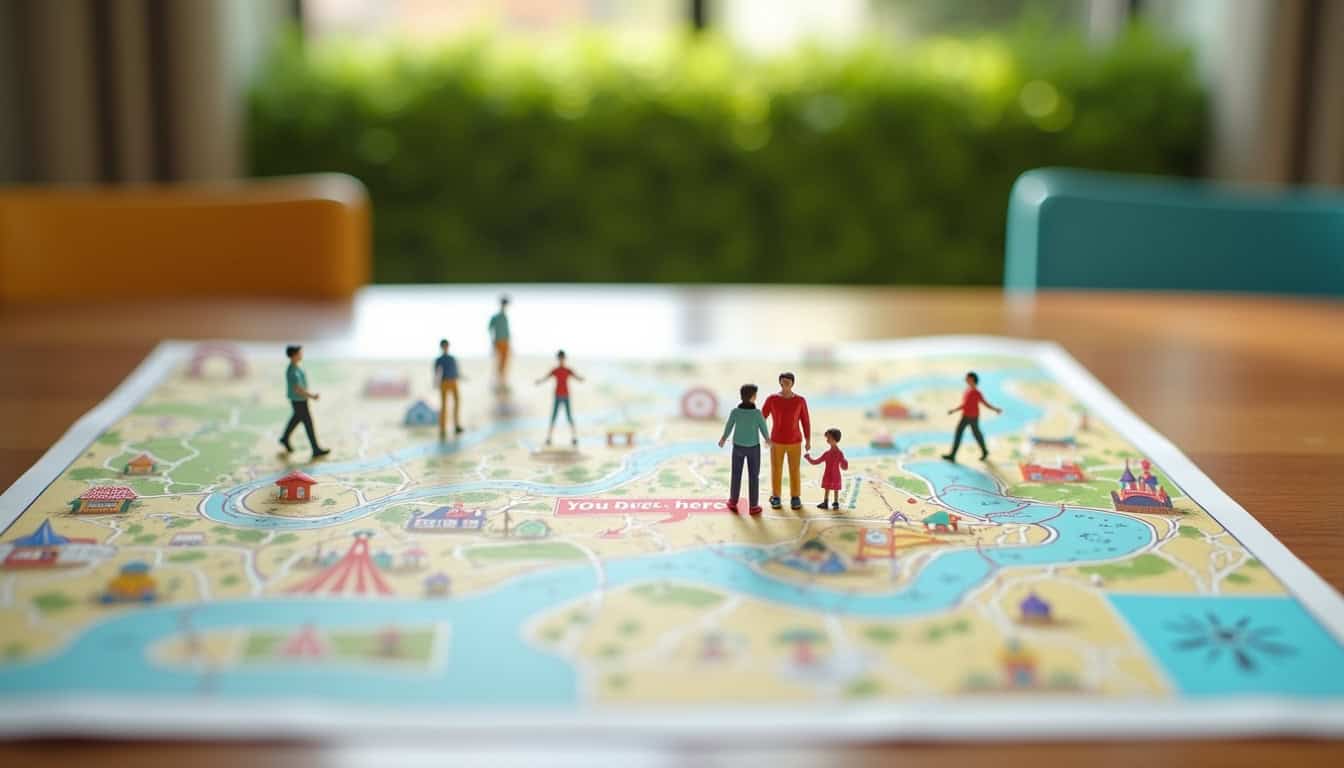 Plan du parc Magic Park Land avec itinéraire depuis l