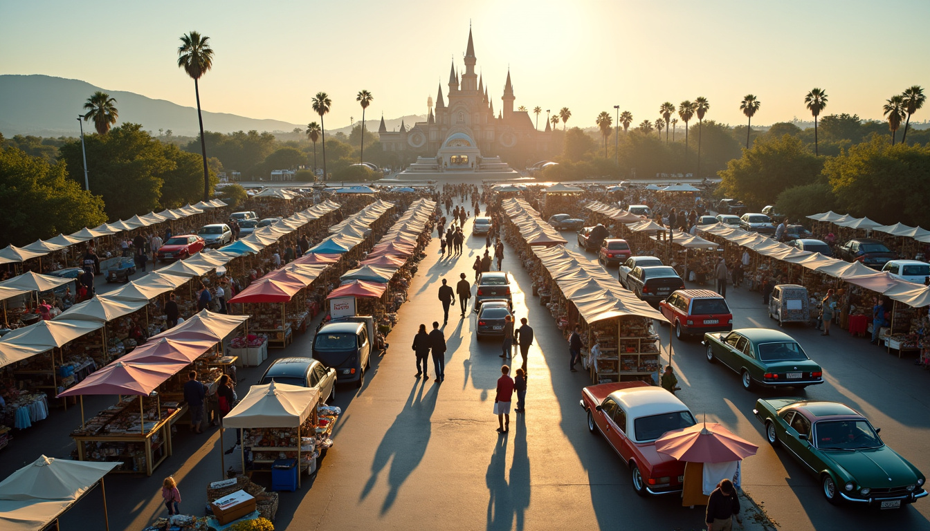 Vide-grenier des Bonnes Puces à Hyères, vu depuis le parking du Magic World
