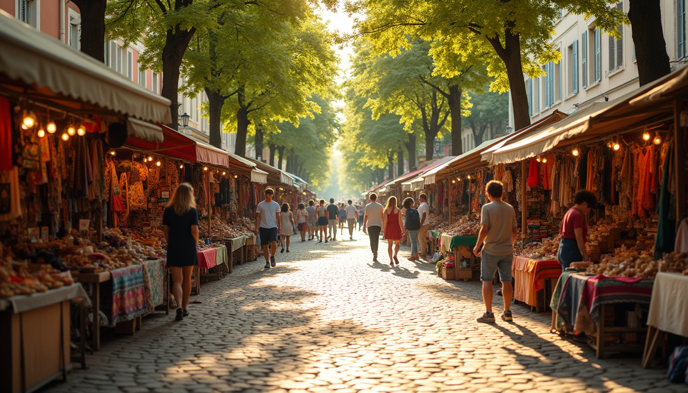 Vide-grenier sur les allées Jean Jaurès à Bagnères-de-Bigorre, stands bien alignés sous le soleil