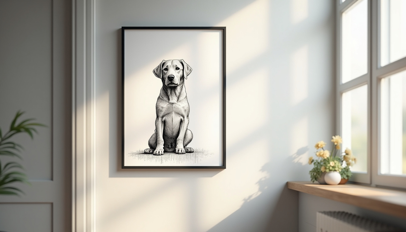 Dessin de chien encadré et imprimé sur toile
