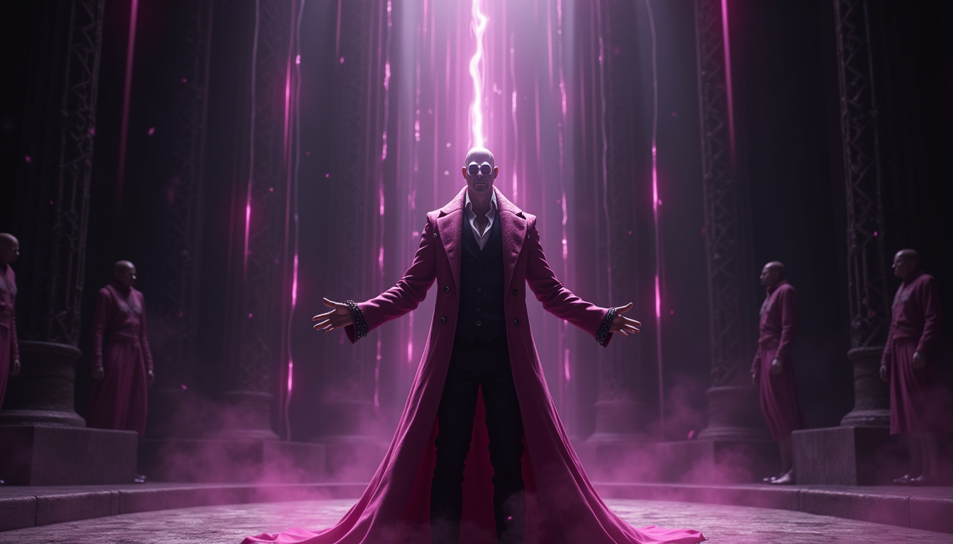 Doflamingo utilisant son Fruit du Démon Ito Ito no Mi, entouré de fils invisibles contrôlant ses ennemis et tranchant l
