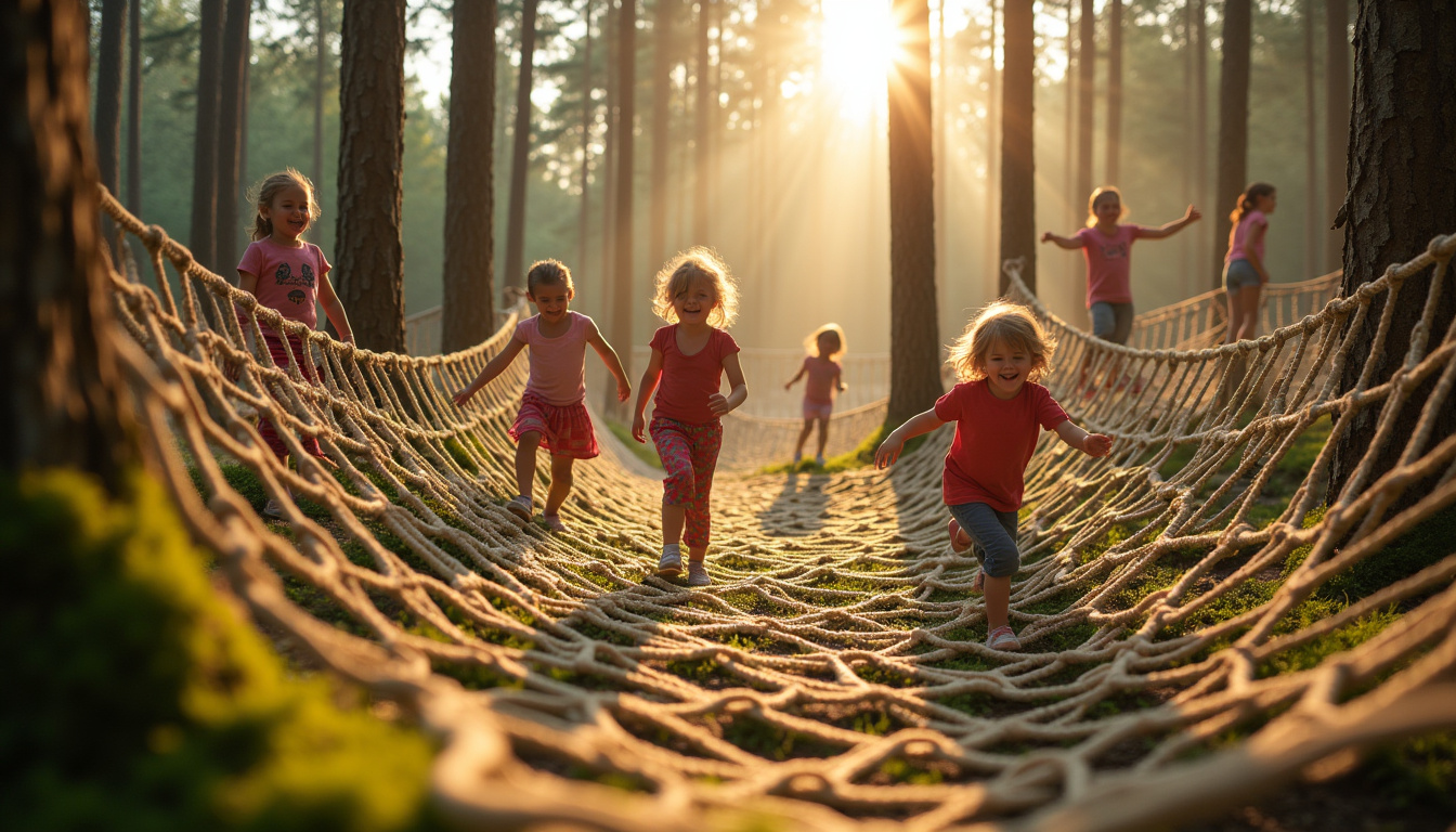 Enfants jouant dans la Grande Mer de filets du Bois des Lutins
