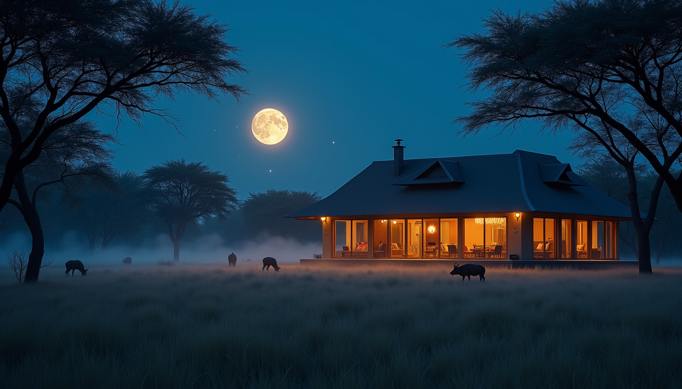 Lodge au Cerza Safari Lodge avec vue sur les animaux la nuit