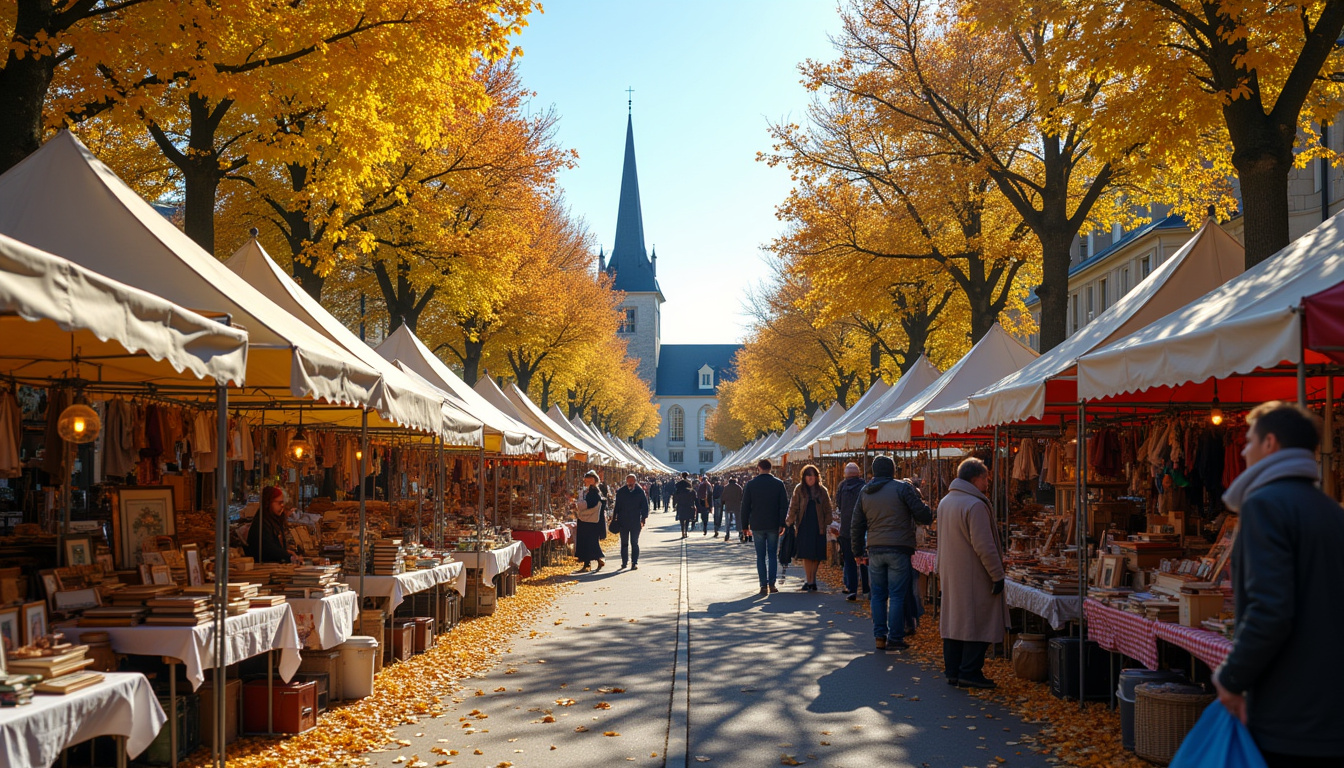 Vue aérienne d'un vide grenier organisé à Saint-Cyr-sur-Loire, avec des exposants installés le long des rues principales