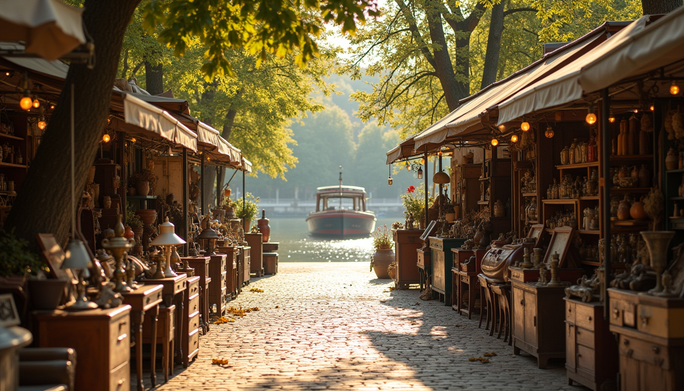 Brocante dominicale sur les quais de Chalon-sur-Saône, stands alignés avec meubles anciens et objets vintage